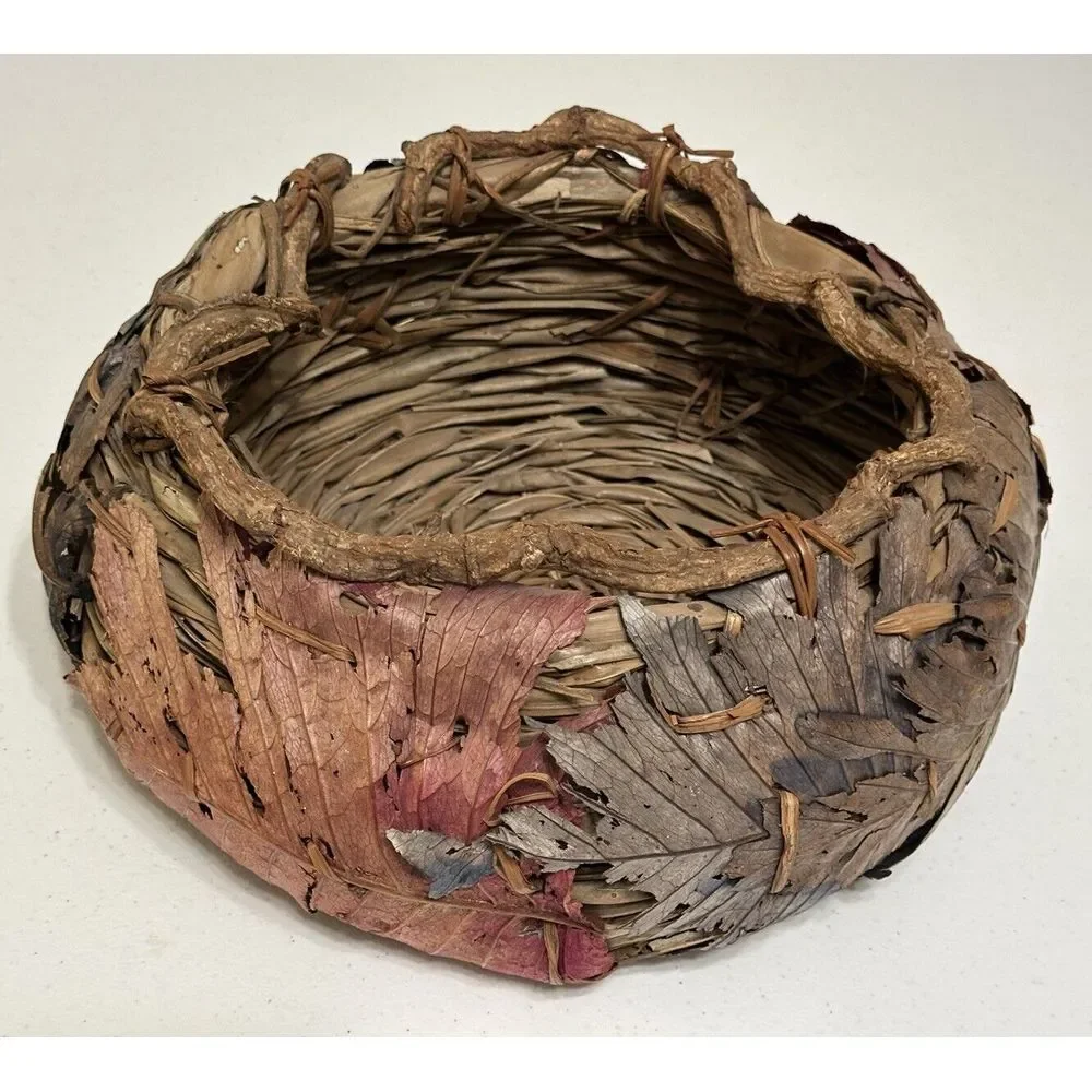 Hand Crafted Brown and Tan Woven Decorative Basket